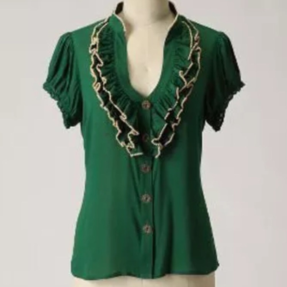 Anthropologie deep green blouse